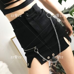 Chain Detail A-Line Black Mini Skirt